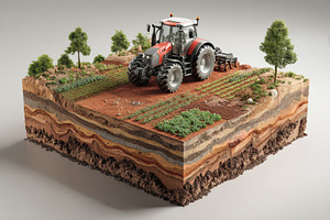 Tractor working farmland soil layers, a Photo by Pixeness Studio