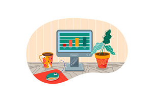 Financial analytics work place table, a Technology Illustration by vectorpointstudio