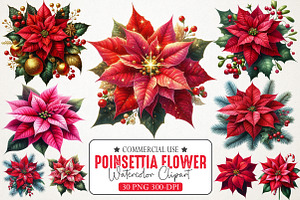 Festive Poinsettia Flower Clipart Bu, an Illustration by RobertsArt