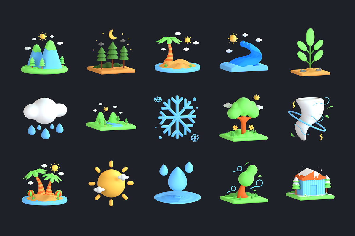 3D Nature and Environment Icons, an Environmental 3D Model by Flat Icons (Photo 6 of 8)