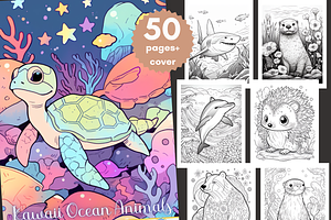 Kawaii Ocean Animals Coloring Book