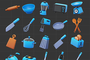 Kitchen Tools 3D Icons Set