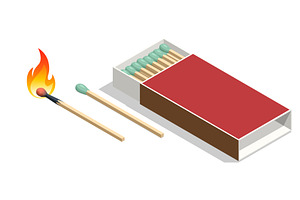 Isometric matches in a box, a match, an Object Illustration by Golden Sikorka
