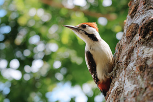 Colorful woodpecker perched on tree trunk, an Animal Photo by AlyaAnd