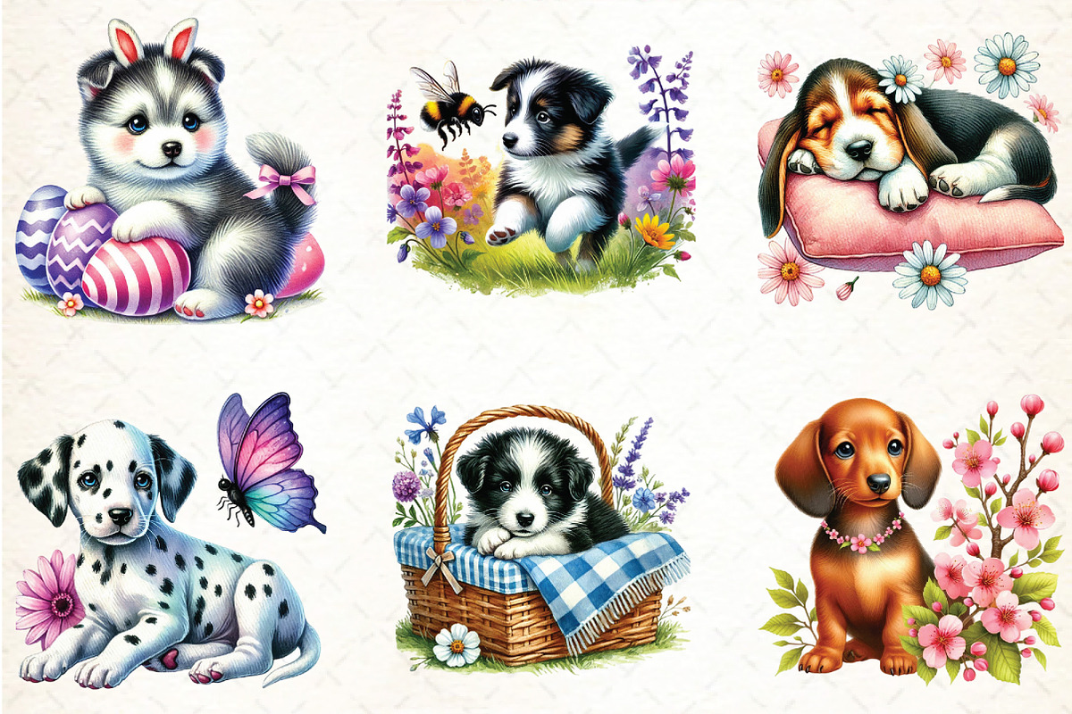 Cute Spring Puppy Clipart, an Illustration by DreamCafeArt (Photo 2 of 6)