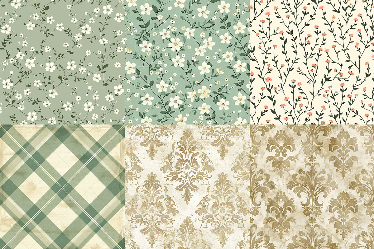 Cottagecore Floral Digital Paper Bun, a Texture Illustration by DreamPrint404 (Photo 2 of 3)