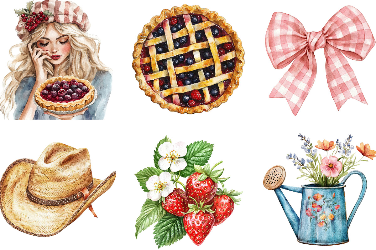 Watercolor Lovely Farm Clipart, an Illustration by Designking (Photo 2 of 5)