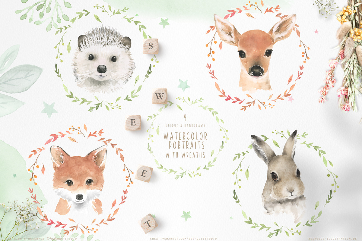 watercolor forest animal portraits, an Animal Illustration by beehouse studio (Photo 4 of 11)