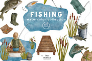 Watercolor Fishing Collection, an Object Illustration by Olya Haifisch (Thumbnail 1 of 9)