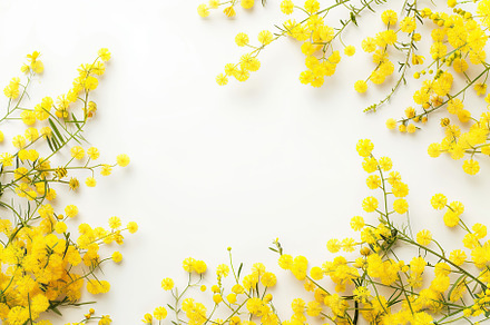 Mimosa flowers with copyspace for text on white background, a Nature Photo by AlyaAnd
