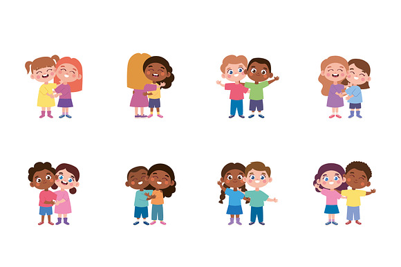Happy Kids Hugging Illustration Set preview 2