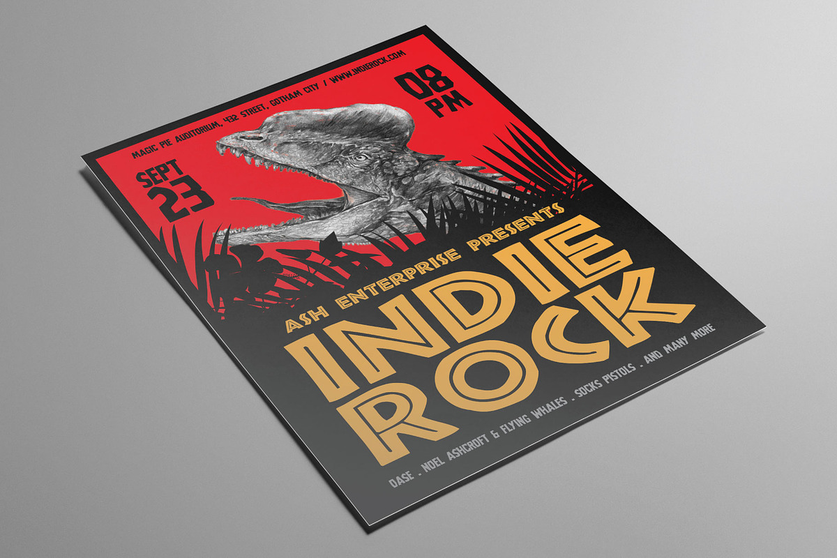 Hand Drawn Dinosaur Indie Rock Flyer, a Flyer Template by ashenterprise (Photo 2 of 3)