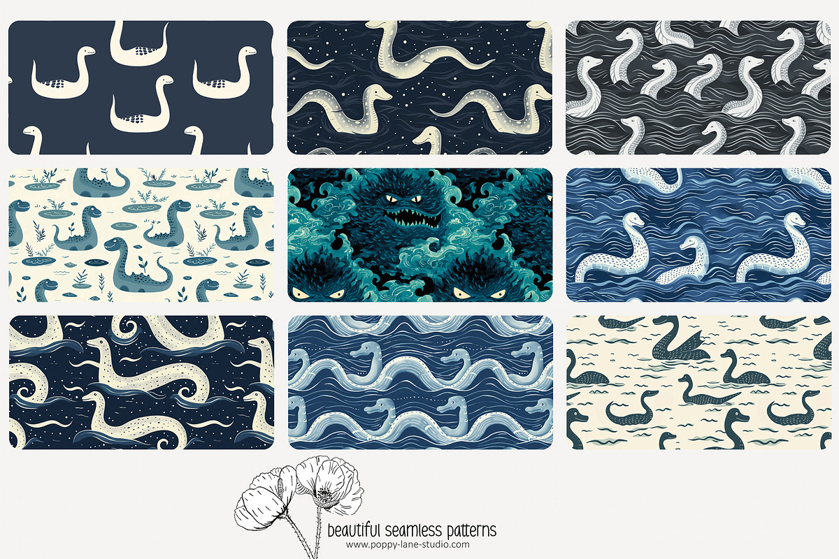 70 sea monster seamless pattern, a Pattern Graphic by Poppy Lane Studio (Photo 3 of 10)