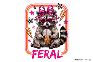 Raccoon Iced Coffee, Feral Mom PNG, an Object Illustration by Clipart Bloom
