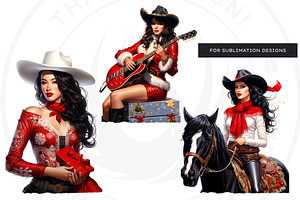 Santa Cowgirls Christmas Clipart PNG