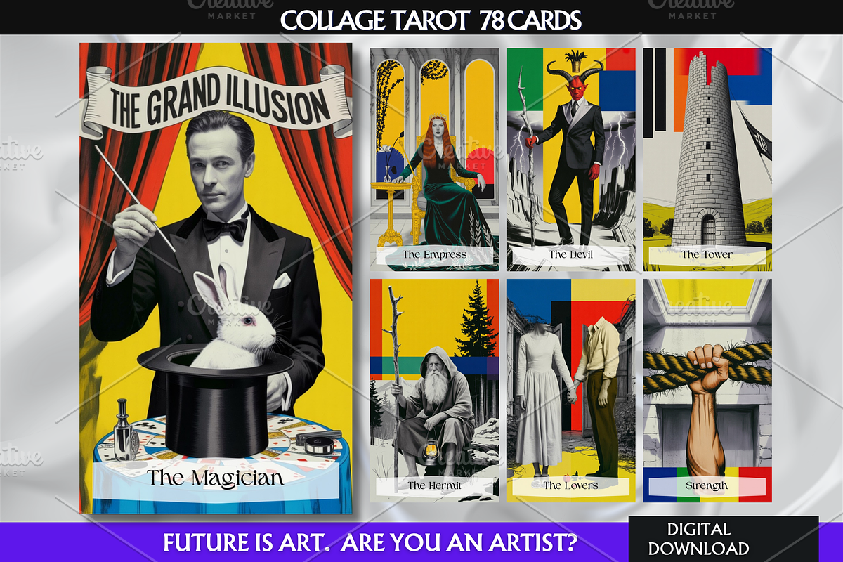 Collage Tarot Cards Deck Colorful, a Decorative Illustration by Mugio (Photo 1 of 5)