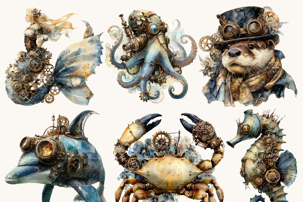 Underwater Sea Steampunk Animals, an Animal Illustration by Design Scotch (Photo 4 of 10)