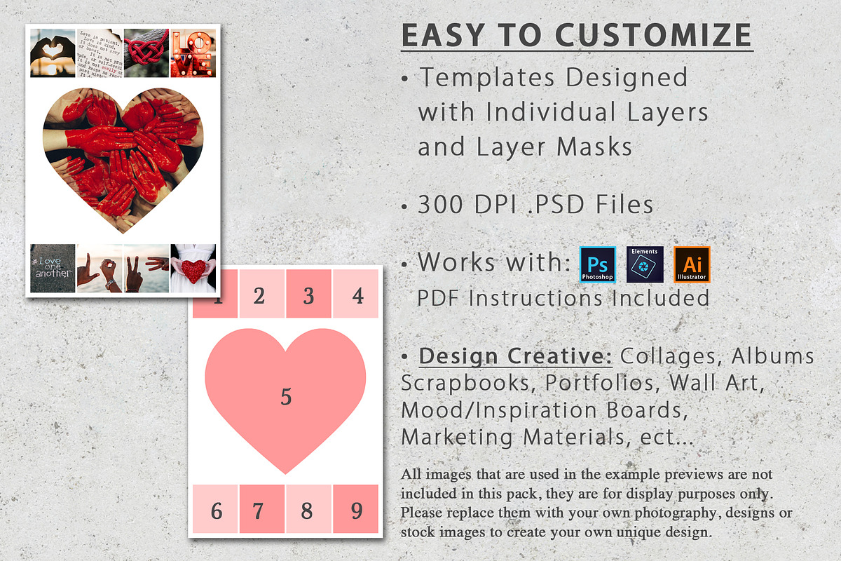 8.5x11 Heart Collage Photo Templates, a Poster Template by Loveurstyle Designs (Photo 3 of 3)