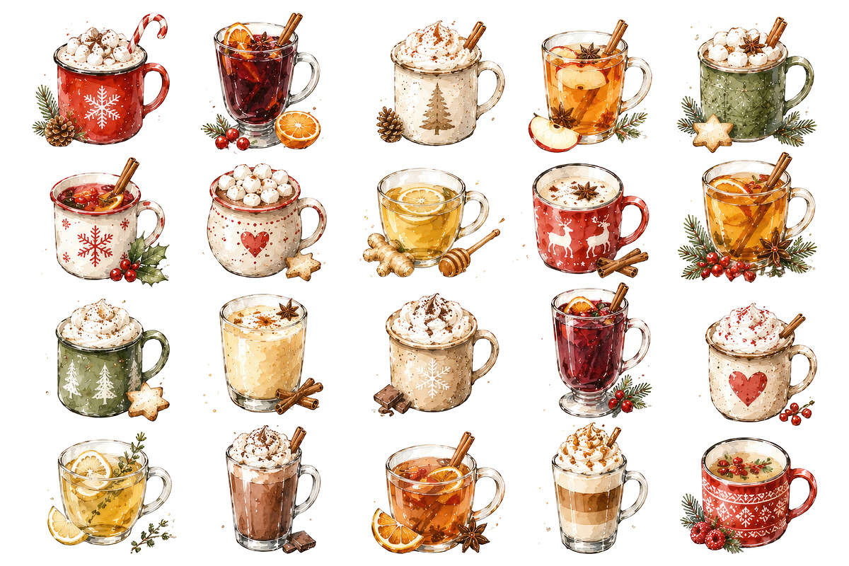 Watercolor Christmas drinks PNG, a Decorative Illustration by dashtik (Photo 5 of 6)
