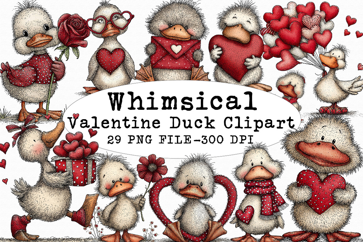 Whimsical Valentine Duck Clipart, an Illustration by Libby Wishes (Photo 1 of 7)