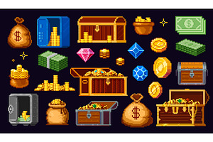 8 bit pixel art golden coins, an Illustration by Vector Tradition