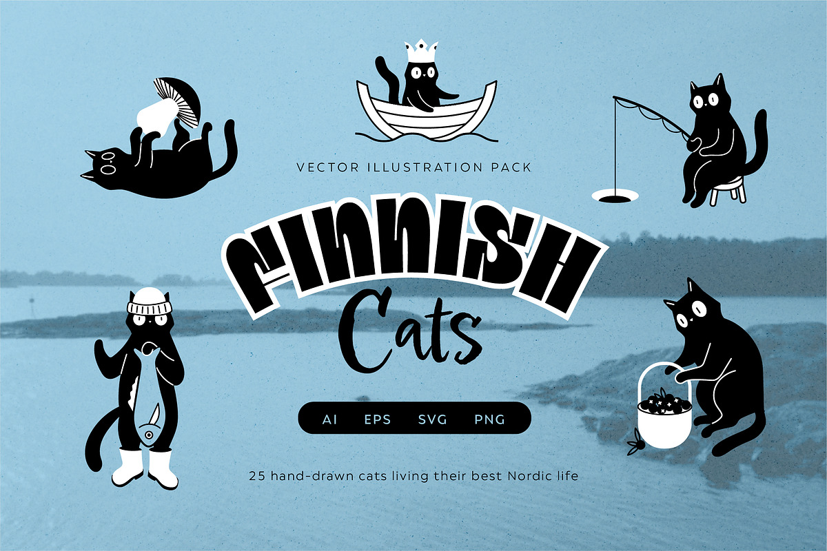 25 Finnish Cats Nordic Illustrations, an Animal Illustration by helenreveur (Photo 1 of 10)