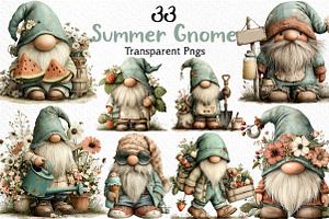 Whimsical Summer Gnome Clipart Png, an Illustration by Craft Nest