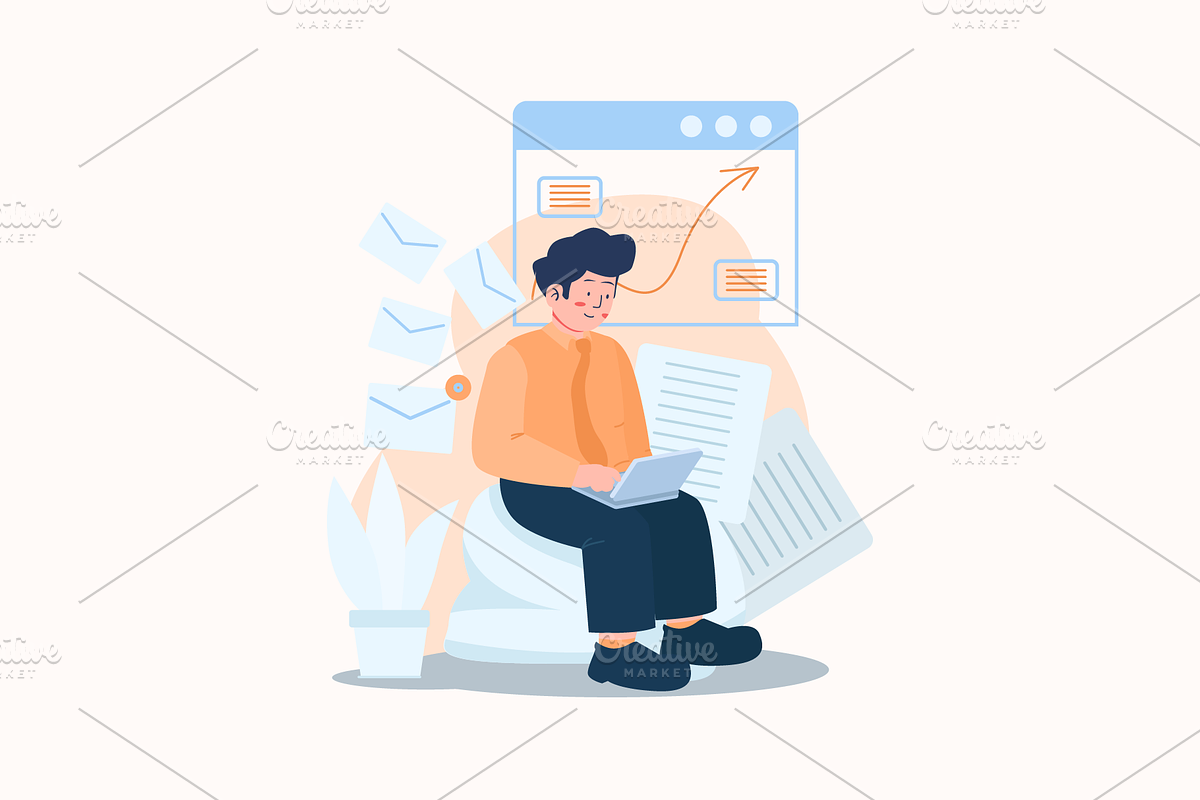 Businessman Sitting and Working, a Person Illustration by Ahmad_Studio