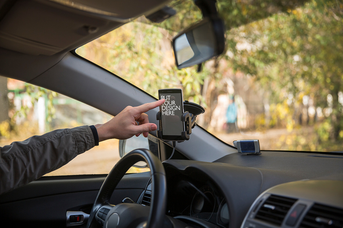 10 Car Phone Holder Mockups, an iPhone Mockup by UI Kitchen (Photo 4 of 11)