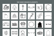 100 hand drawn elements + logo, a Work Illustration by Cozy pattern shop (Thumbnail 2 of 7)