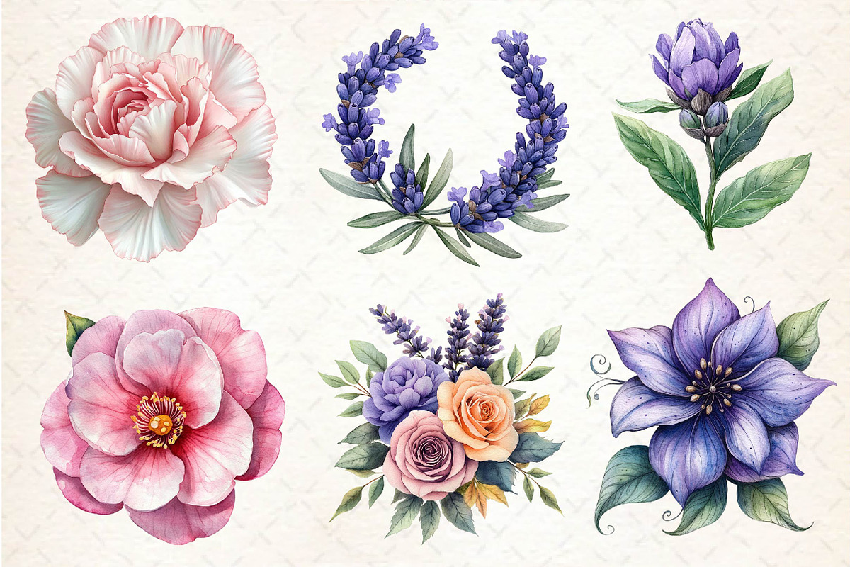 Lavender & Pink Flowers Clipart, an Illustration by Dream Creation (Photo 4 of 4)
