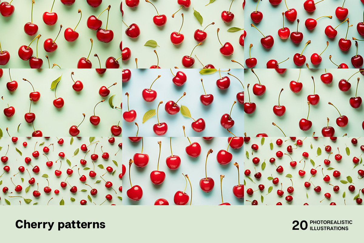 Cherry Patterns. 20 images, a Food Illustration by Handmadefont (Photo 2 of 9)