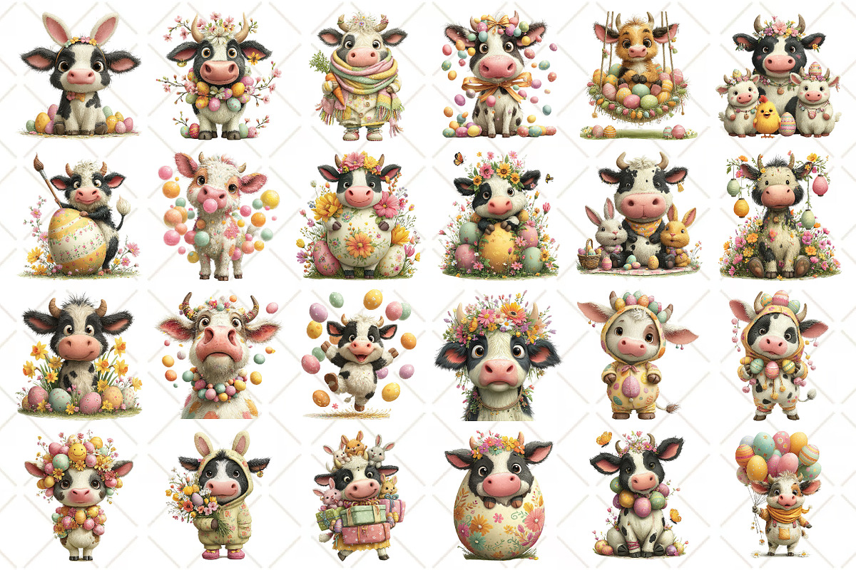 Whimsical Easter Cow Clipart, an Illustration by Black Bird Studio (Photo 2 of 5)