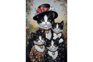 Victorian Cat Family Oil Painting, an Animal Illustration by Art Paradise Studios