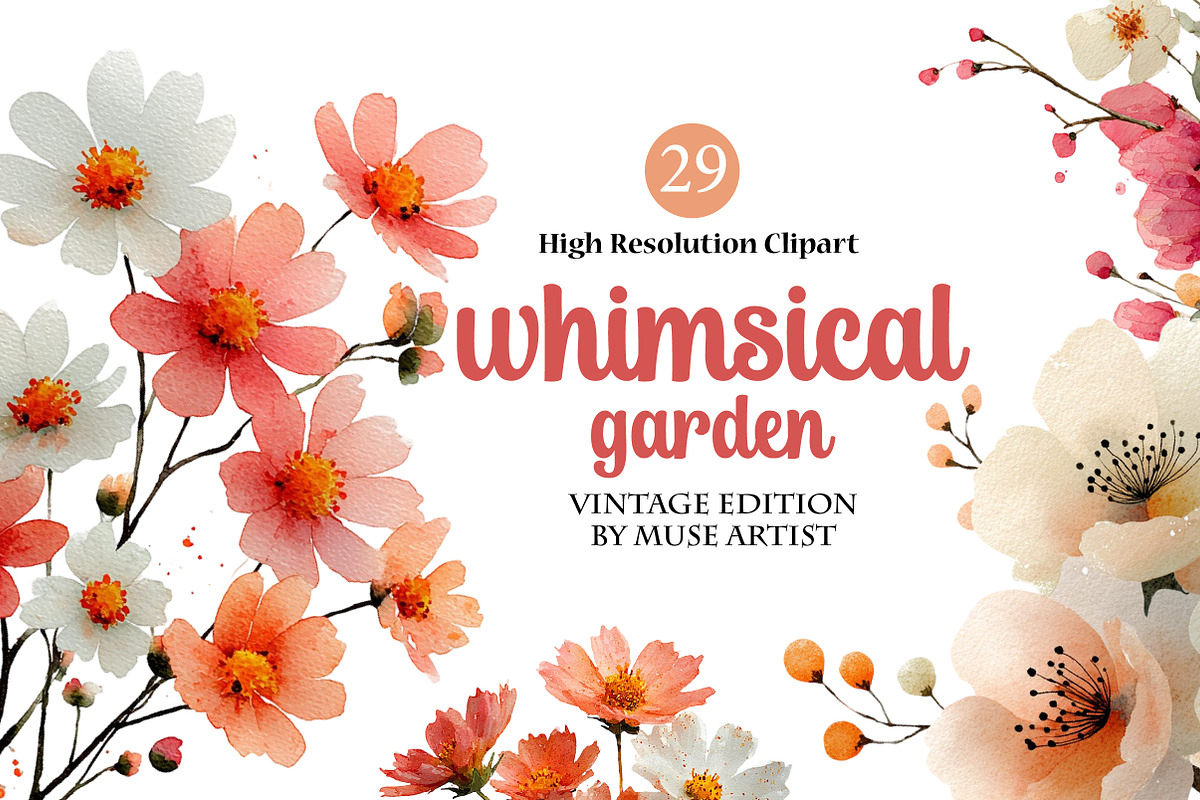 Whimsical Spring Garden Clipart, an Illustration by DreamArtGraphic (Photo 1 of 4)