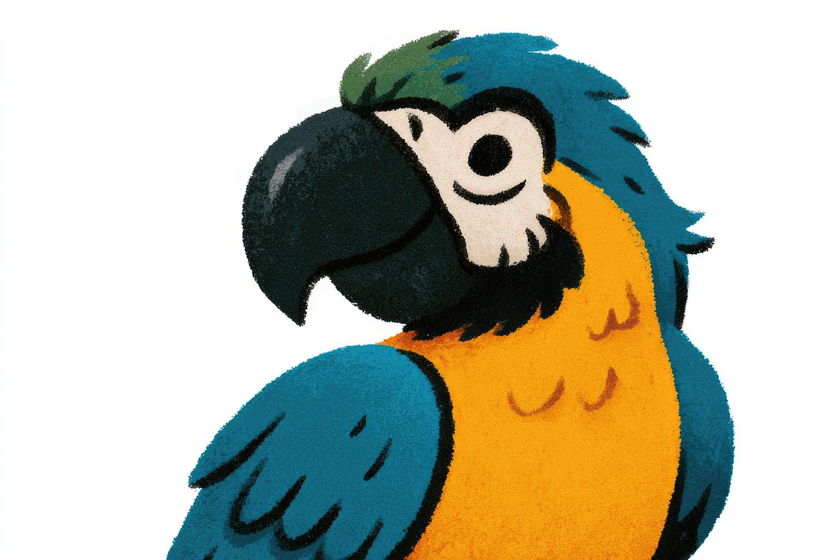 Cute blue and yellow macaw doodle illustration for children, an Animal Illustration by José Manuel Gelpi