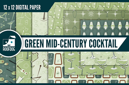 Mid-century cocktails digital paper
