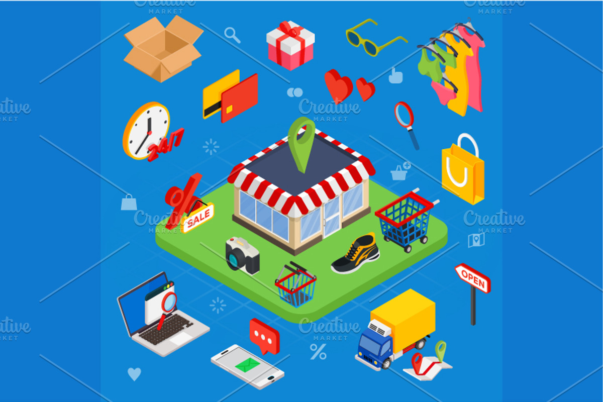 Isometric e-commerce concept, a Food Illustration by NKuvshinov