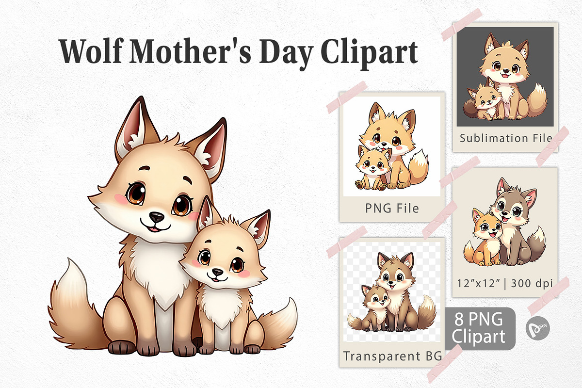 Wolf Mother's Day Clipart, a Graphic by Artnoy (Photo 1 of 5)