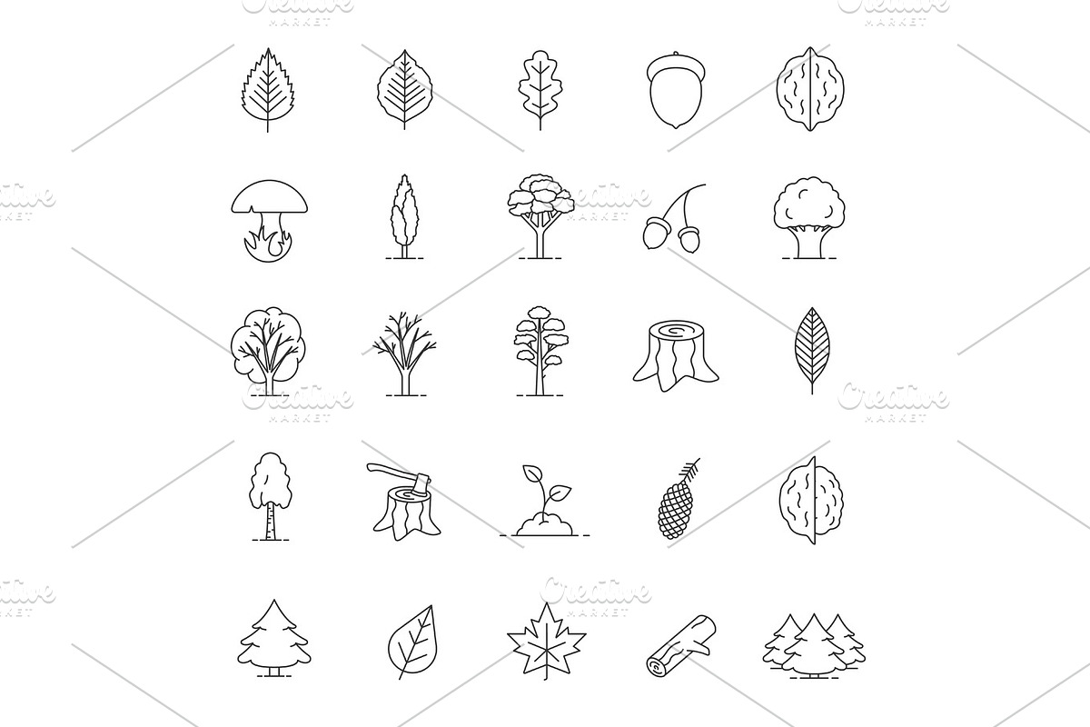 Tree types linear icons set, an Outline Icon by IMG Visuals