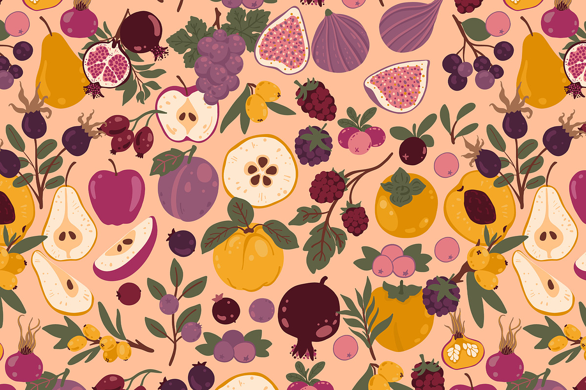 Orchard fruit vector patterns, a Pattern Graphic by Carpet Tapete Pretzel (Photo 3 of 17)