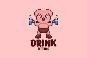 Pig Lifting Drink Cartoon Logo, a Branding & Logo Template by Gumrega Studio