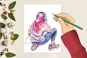 Glitter Pink Girl Sublimation Clipar, an Illustration by RobertsArt (Thumbnail 5 of 7)