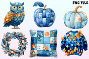 Watercolor Blue Patchwork Autumn, a Graphic by CitraGraphics (Thumbnail 2 of 4)