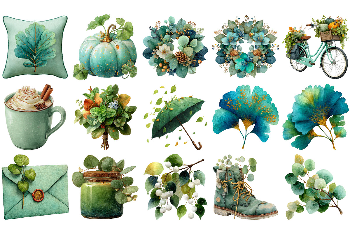 Mint Fresh Green Autumn Clipart, an Illustration by Craft Nest (Photo 2 of 4)