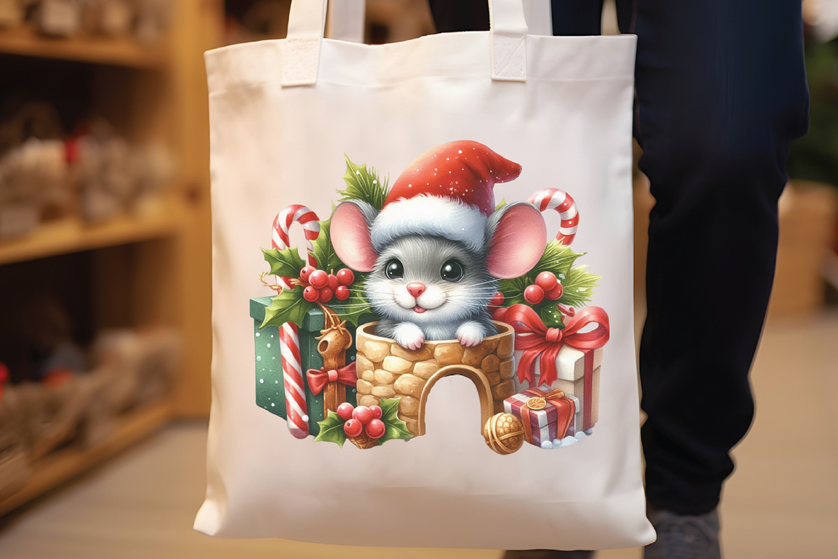 Watercolor Christmas Mouse Clipart, a Work Illustration by CraftArtStudio (Photo 2 of 6)
