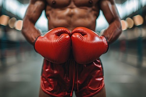 Strong boxer in boxing gloves training in the gym, a Sports & Recreation Photo by AlyaAnd