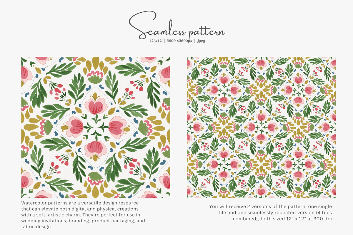 folk floral tile seamless pattern, a Pattern Graphic by Pink Studio Art (Photo 2 of 5)