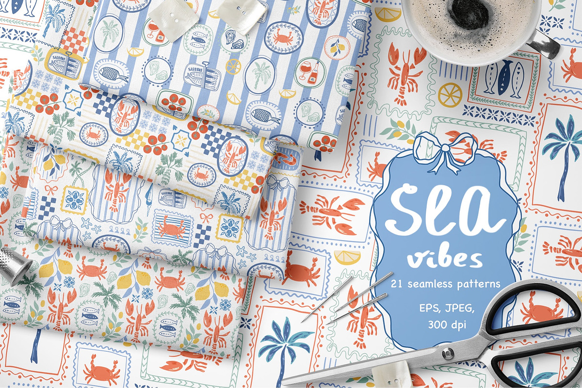 Italian Sea Vibes patterns, a Pattern Graphic by Tani Kuzminka (Photo 1 of 19)