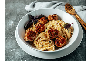 Meatballs Pasta Carbonara, a Food & Drink Photo by Fascinadora